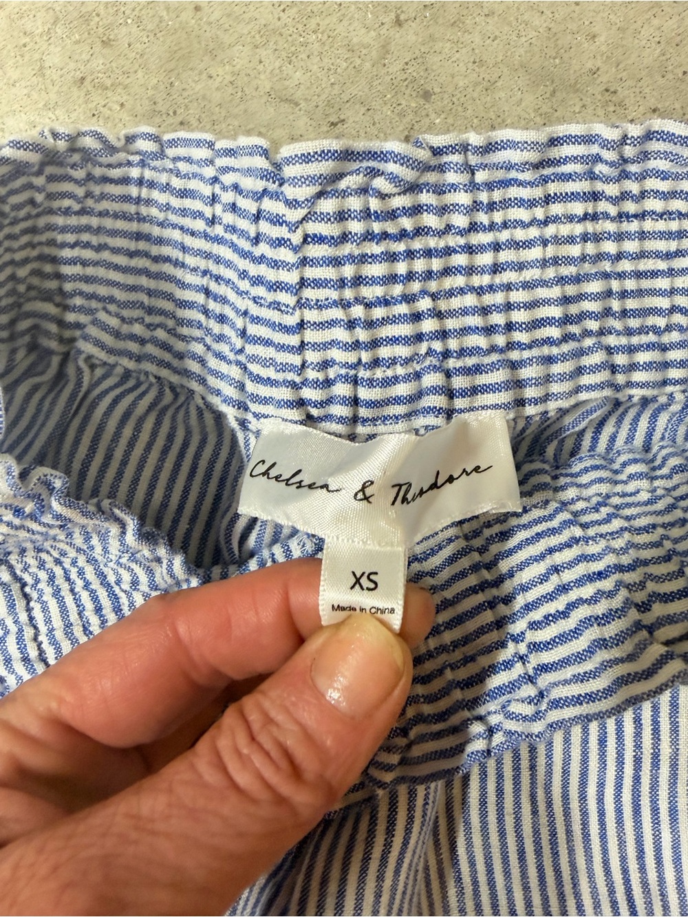 Chelsea & Theodore Blue and White Pinstripe Wide-Leg Pants - Picture 5 of 8